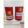 Image 3 : OIL CANS (2) : Shell X-100 Motor Oil (6-1/2"H x 4"Dia)