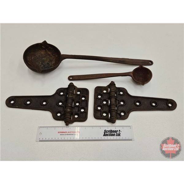 Cast Iron Smelting Ladles (2) & Heavy Duty Hinges (2)