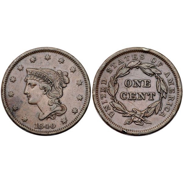 Group of Five 1840 Cents grading F15
