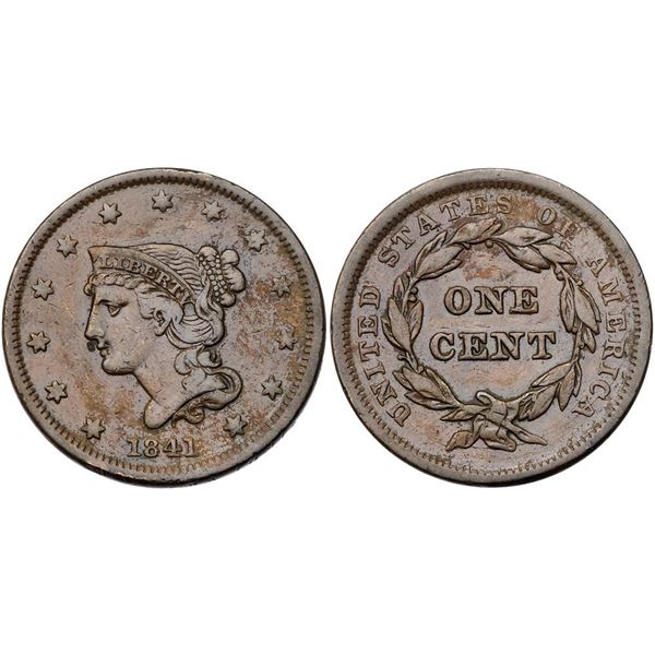 Group of Five 1841 & 1842 Cents grading F15