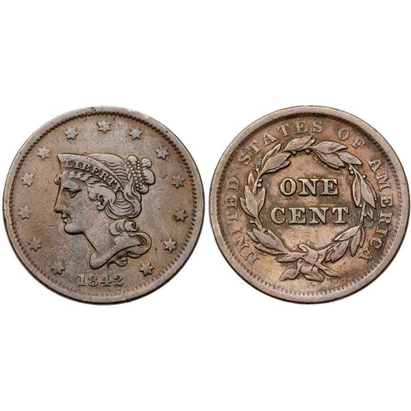 Group of Five 1842 & 1843 Cents grading F15