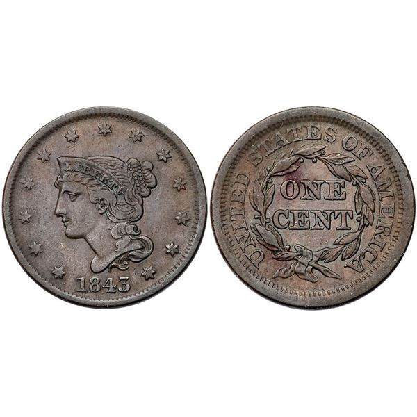 Pair of 1843 Petite Head Cents grading VF25