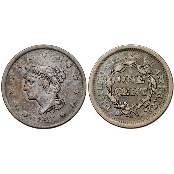 Group of Five 1843-1845 Cents grading F15