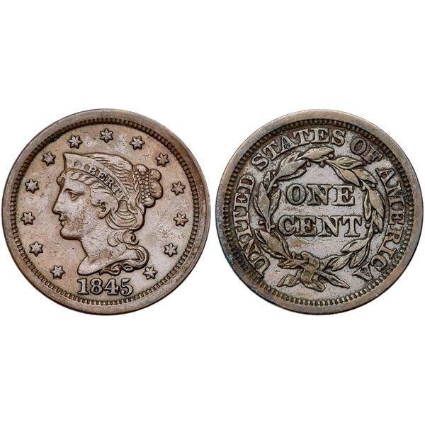 Group of Five 1845 Cents grading F15