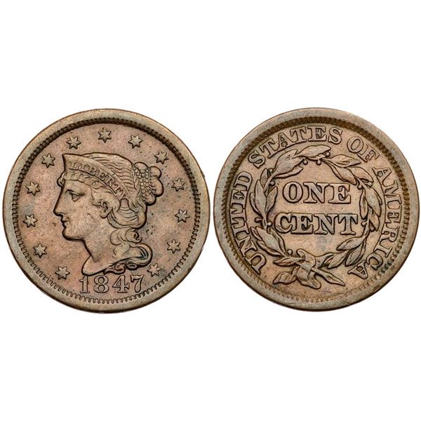 Group of Five 1847 Cents grading F15