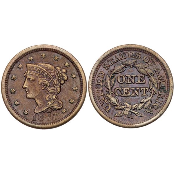Trio of 1847 & 1848 Cents grading VF25