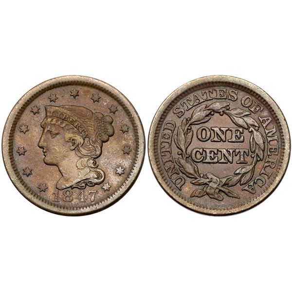 Group of Five 1847 & 1848 Cents grading F15