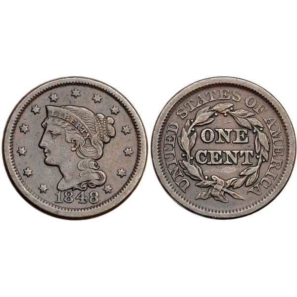 Group of Five 1848 Cents grading F15