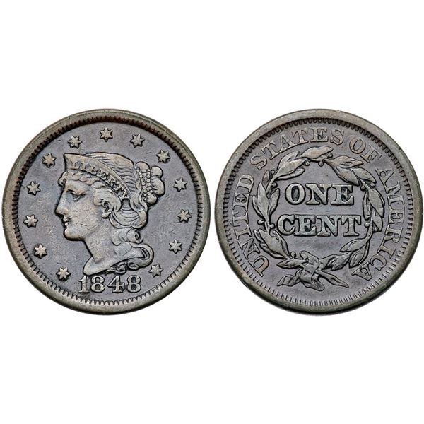 Group of Five 1848 & 1849 Cents grading F15