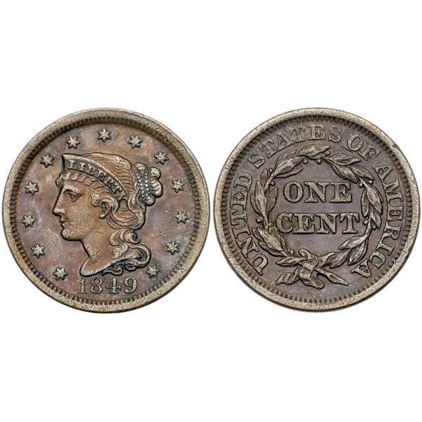 Trio of 1849 Cents grading VF25