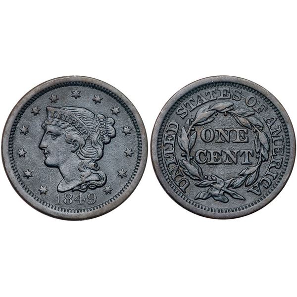 Group of Five 1849 to 1851 Cents grading F15