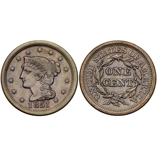 Trio of 1851 Cents grading VF30 to VF35