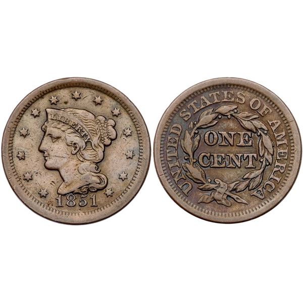 Group of Five 1851 Cents grading F15