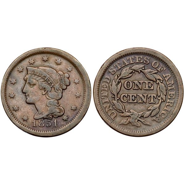 Group of Five 1851 & 1852 Cents grading F15