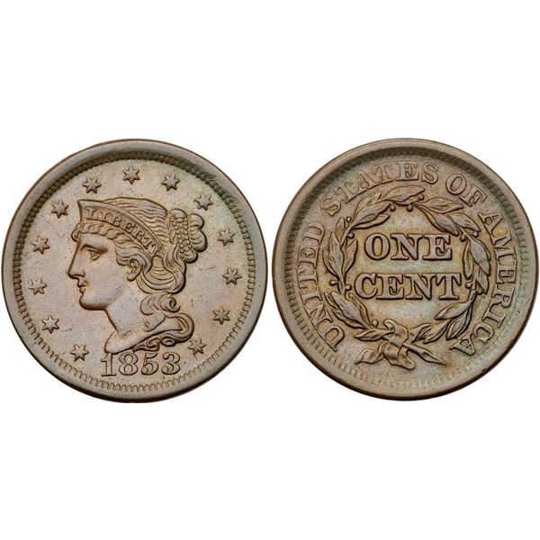 Pair of 1853 Cents grading EF45