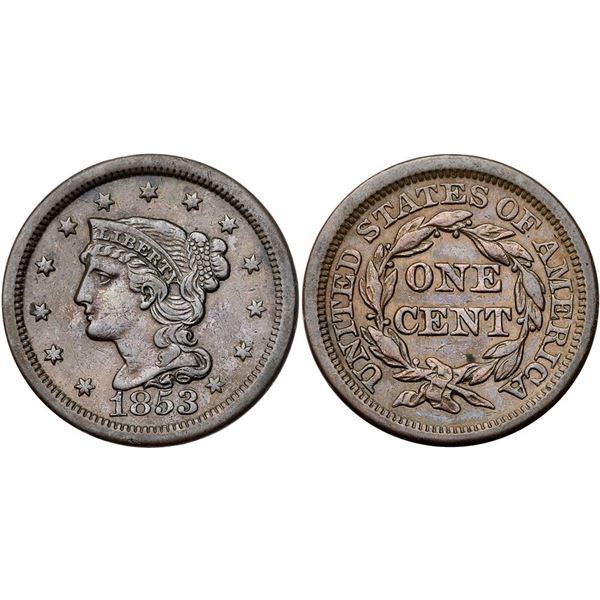 Trio of 1853 Cents grading VF25
