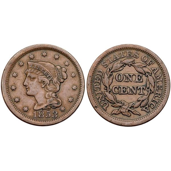 Trio of 1853 Cents grading VF25