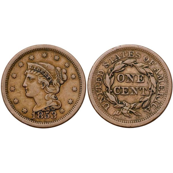 Trio of 1853 Cents grading VF25