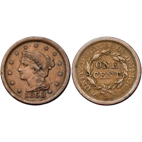 Trio of 1853 Cents grading VF25