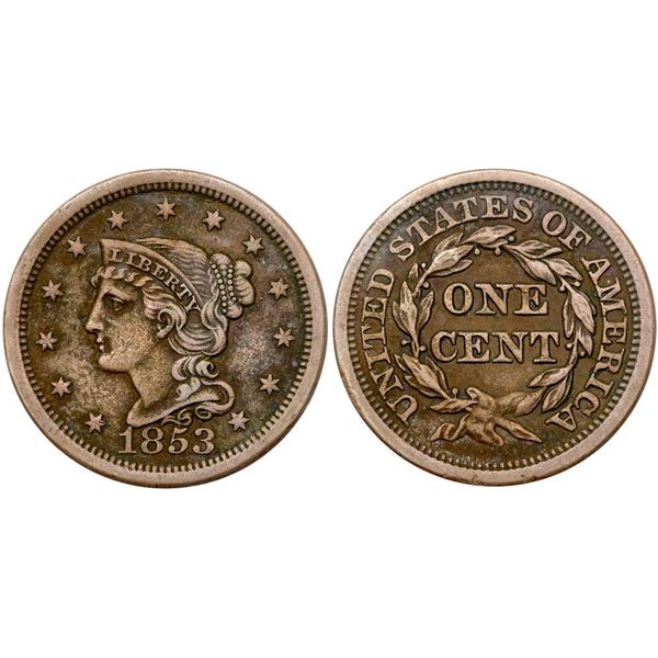 Group of Five 1853 & 1854 Cents grading F15