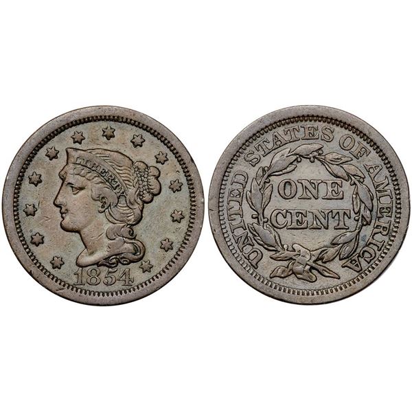 Group of Six 1854 & 1855 Cents grading F15