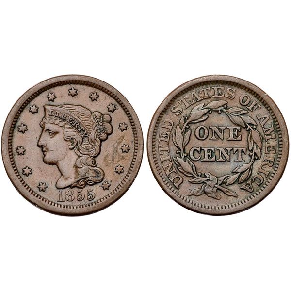 Trio of 1855 & 1856 Cents grading VF25
