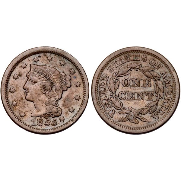Group of Six 1855 & 1856 Cents grading F15