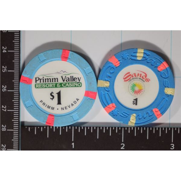 2-$1 CASINO CHIPS: SANDS LAS VEGAS, NEVADA AND