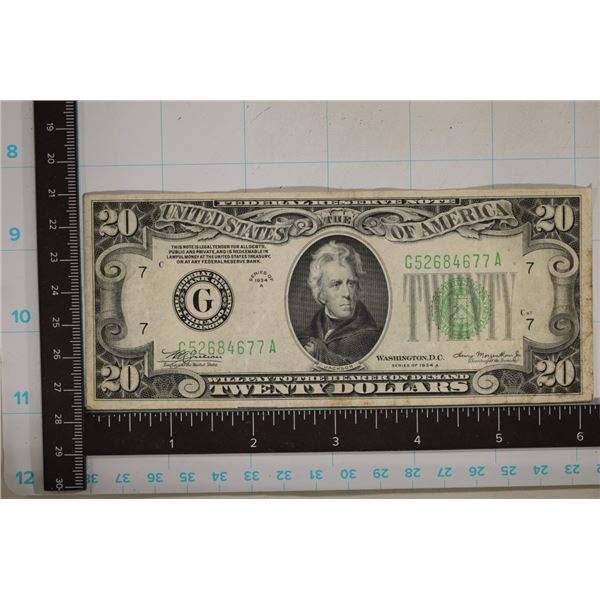 1934-A US $20 FRN GREEN SEAL EXTRA FINE SOME