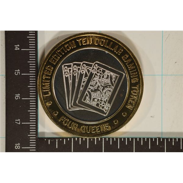 CASINO $10 SILVER TOKEN (UNC) FOUR QUEENS HOTEL