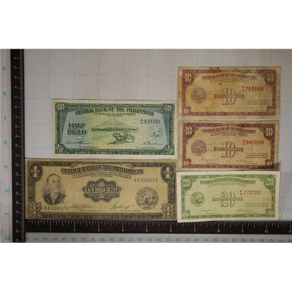 5-PHILIPPINES BILLS: 2-1949-TEN CENTAVOS, 1-1949-