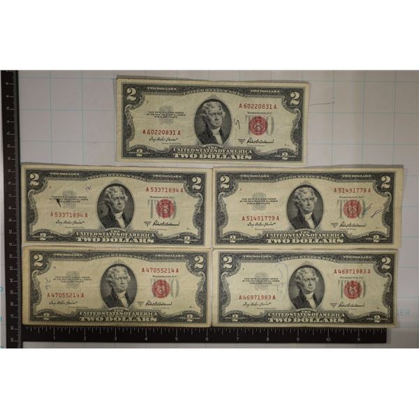 5-1953-A US $2 RED SEALS WITH INK WRITING ON THE