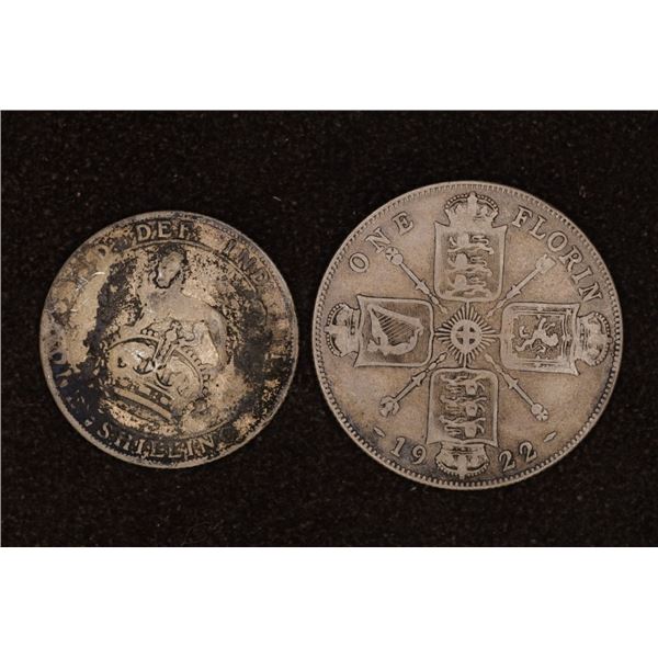2-1922 GREAT BRITAIN SILVER COINS: 1 SHILLING