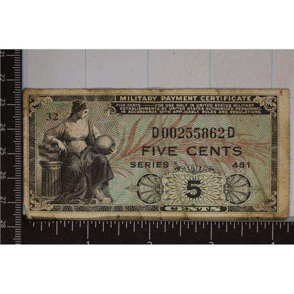 SERIES 481 US 5 CENT MILITARY PAYMENT CERTIFICATE