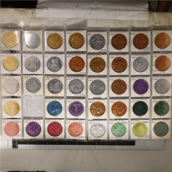 39 ASSORTED MARDI GRAS TOKENS, ALL ALUMINUM