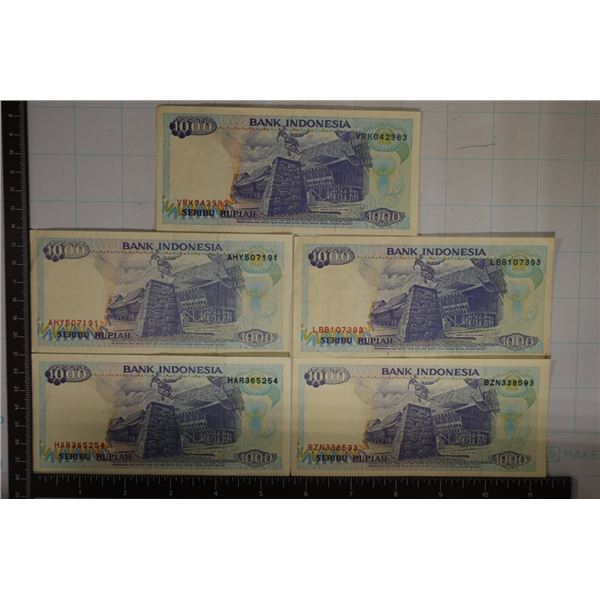 5-INDONESIA BILLS: 1000 RUPIAH BILLS