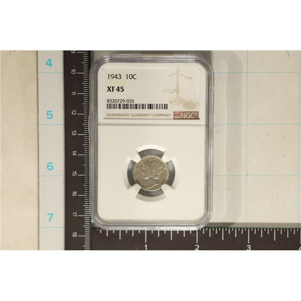 1943 SILVER MERCURY DIME NGC XF45