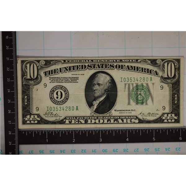 1928 US REDEEMABLE IN GOLD $10 FRN GREEN SEAL