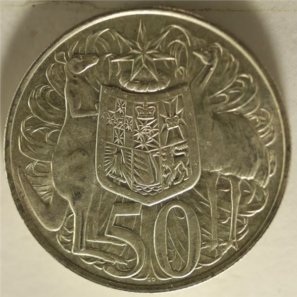 1966 AUSTRALIA SILVER 50 CENTS .3416 OZ. ASW UNC