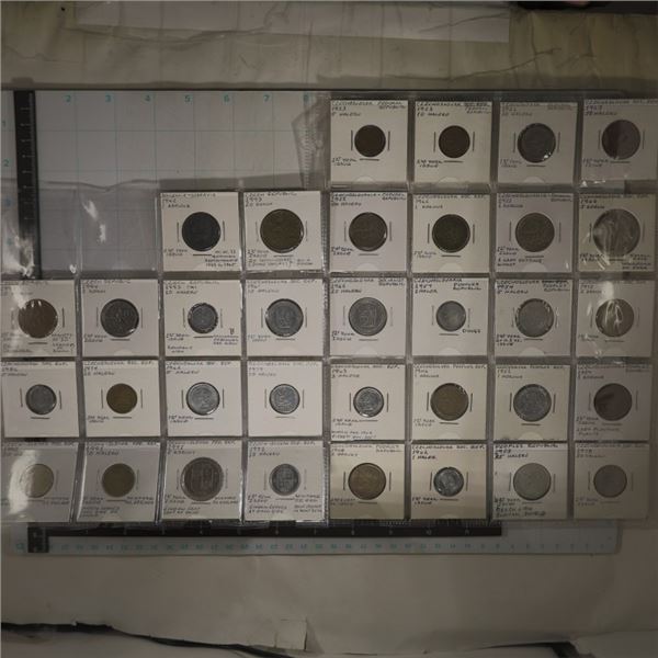 34 ASSORTED CZECHOSLOVAKIA COINS: 1921-1994,
