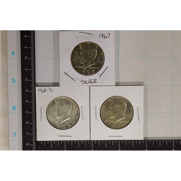 3-40% SILVER KENNEDY HALF DOLLARS: 2-1967'S &
