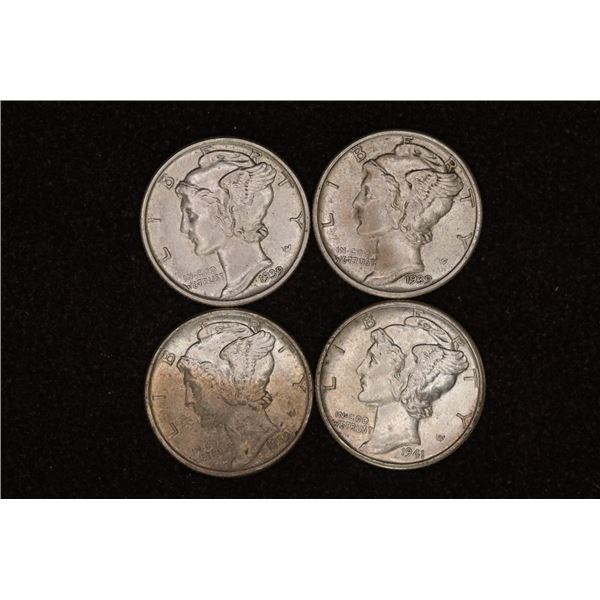 3-1939 & 1941-D SILVER MERCURY DIMES AU/UNC