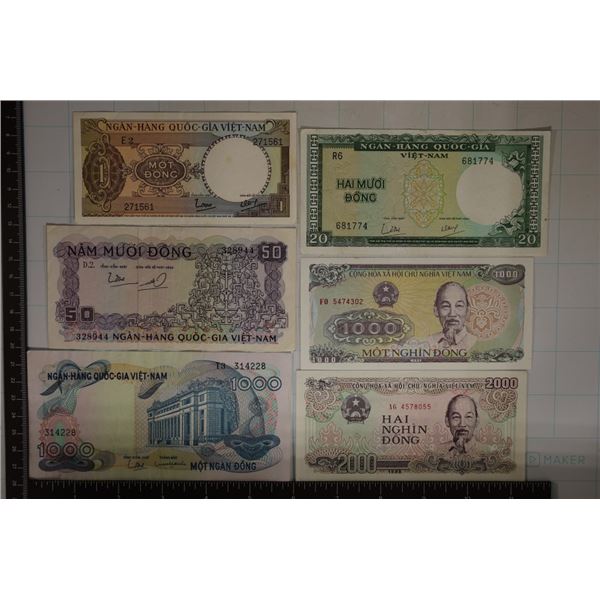 6-CRISP VIETNAM BILLS: 1, 20, 50, 1-1988-1000, 1-