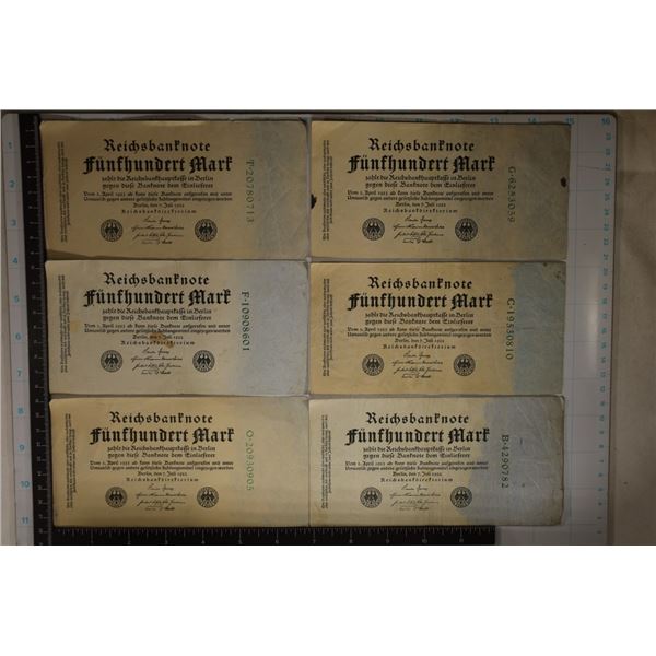 6-1922 GERMAN 500 MARK BILLS