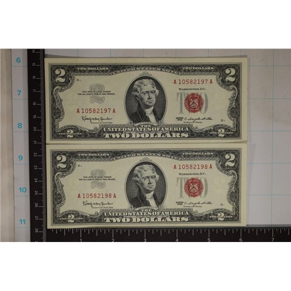 2-CU US $2 CONSECUTIVE SERIAL NUMBER RED SEAL