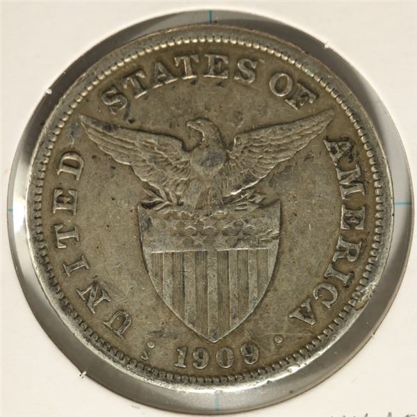 1909-S US/PHILIPPINES SILVER 1 PESO .5144 OZ. ASW