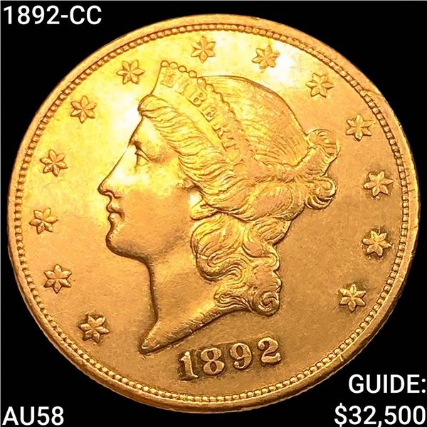 1892-CC $20 Gold Double Eagle CHOICE AU