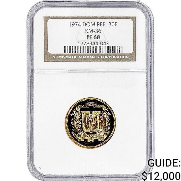 1974 Dom. Republic .3395oz Gold 30 Pesos NGC PF68