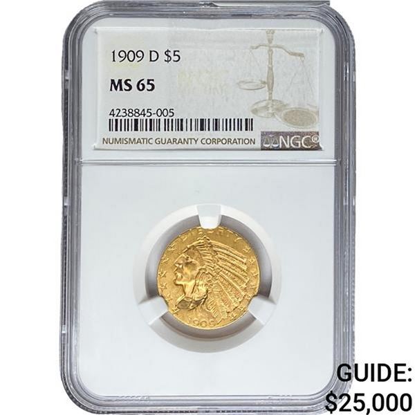 1909-D $5 Gold Half Eagle NGC MS65
