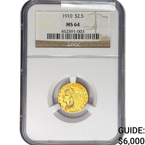 1910 $2.50 Gold Quarter Eagle NGC MS64